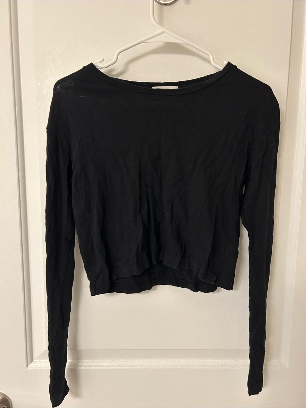 Aritzia Denim Forum Black Long Sleeve Crop Top